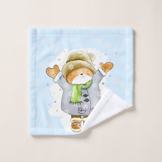 Joyous Winter Cat Bath Towel Set (Wash Cloth)