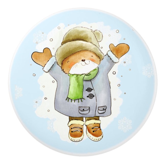 Joyous Winter Cat Ceramic Knob (Front)