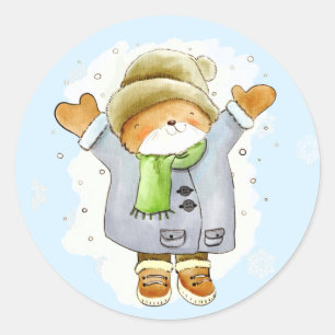 Joyous Winter Cat Classic Round Sticker