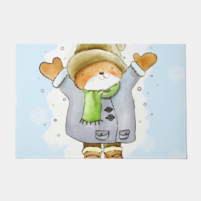 Joyous Winter Cat Doormat (Front)
