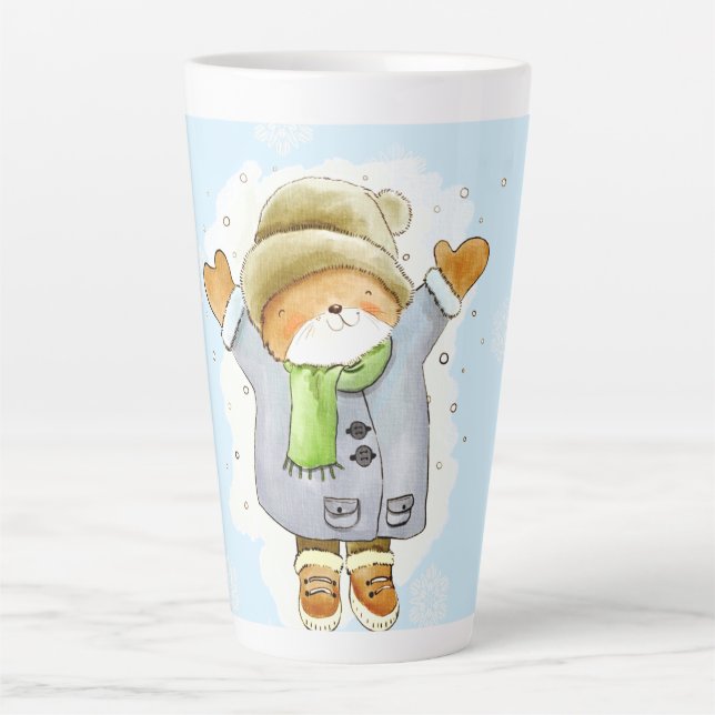Joyous Winter Cat Latte Mug (Front)