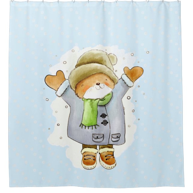 Joyous Winter Cat Shower Curtain (Front)