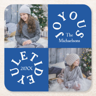 Joyous Yuletide 2 Photo Square Paper Coaster