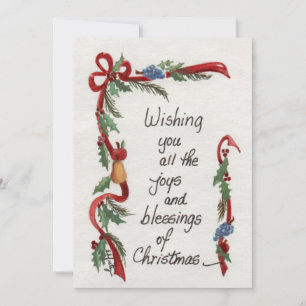“Joys and Blessings” Green Garland border  Holiday Card
