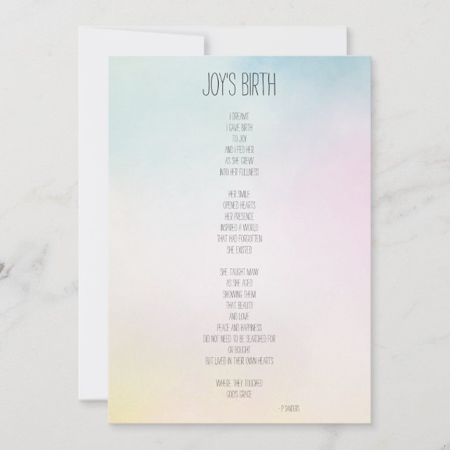 Joy's Birth Inspirational Poem (Front)