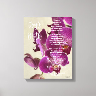 Joy's Birth Inspirational Poem Pink Orchids Canvas Print