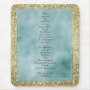 Joy's Birth Poem Mint Gold Glitter   Mouse Mat