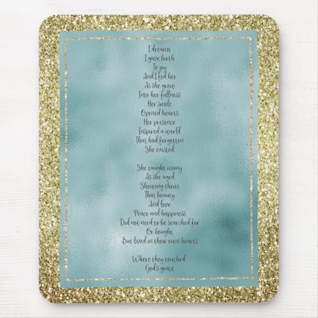 Joy's Birth Poem Mint Gold Glitter   Mouse Mat (Front)