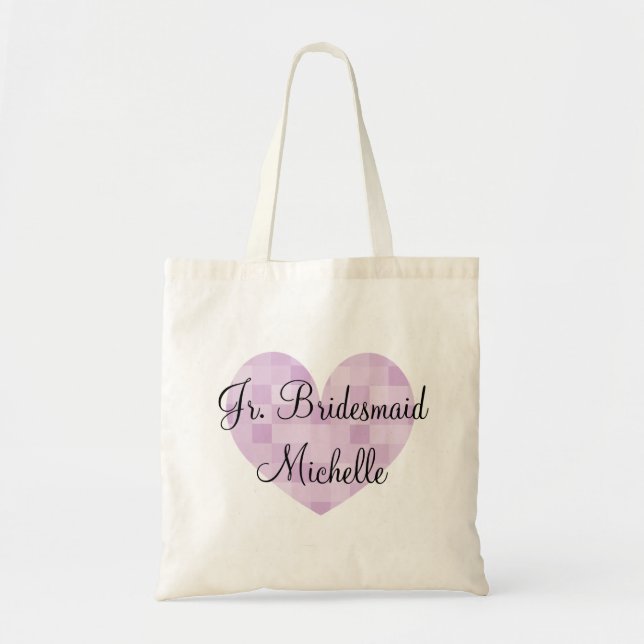 Jr Bridesmaid purple mosaic tile heart tote bag (Front)