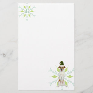 JRT Santa Dog Green Christmas Monogram Stationery