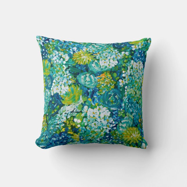 Jubilance Spring Floral Pillow-Blue,Yellow,Green Cushion (Front)
