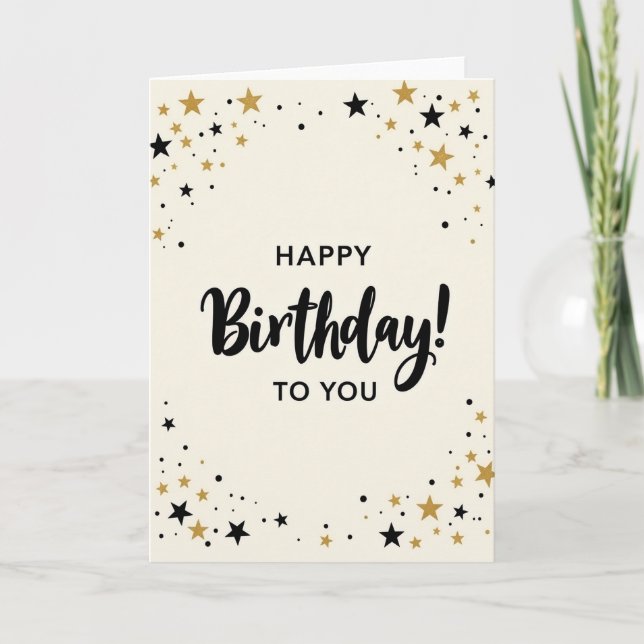 Jubilant Gold Script Birthday Card (Front)