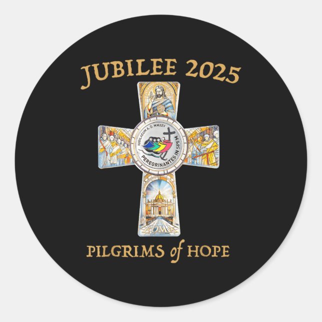 Jubilee 2025 Catholic Christian Lgrims Cross Jesus Classic Round Sticker (Front)