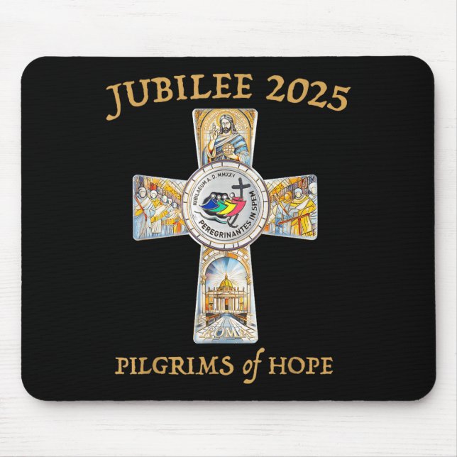 Jubilee 2025 Catholic Christian Lgrims Cross Jesus Mouse Mat (Front)