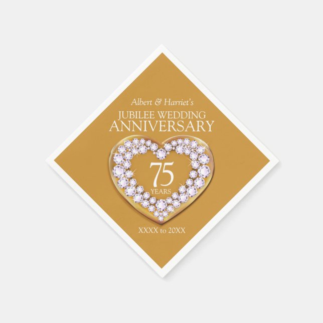 Jubilee 75th wedding anniversary heart custom name napkin (Corner)