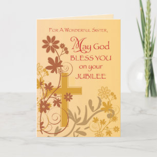 Jubilee Anniversary Nun Cross, Swirls, Flowers & L Card