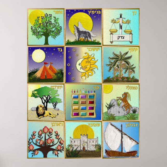 Judaica 12 Tribes of Israel Art Poster (Front)