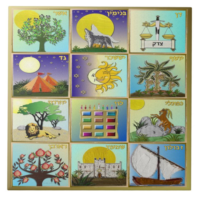 Judaica 12 Tribes Of Israel Art Print Tile (Front)