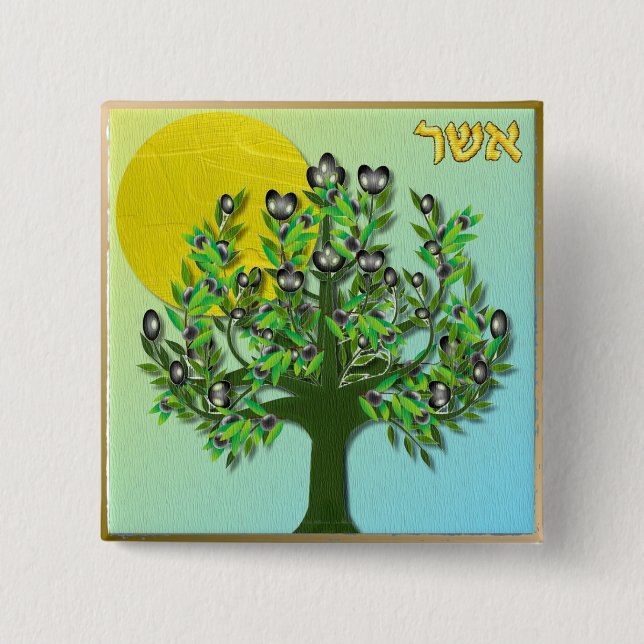 Judaica 12 Tribes Of Israel Asher 15 Cm Square Badge (Front)