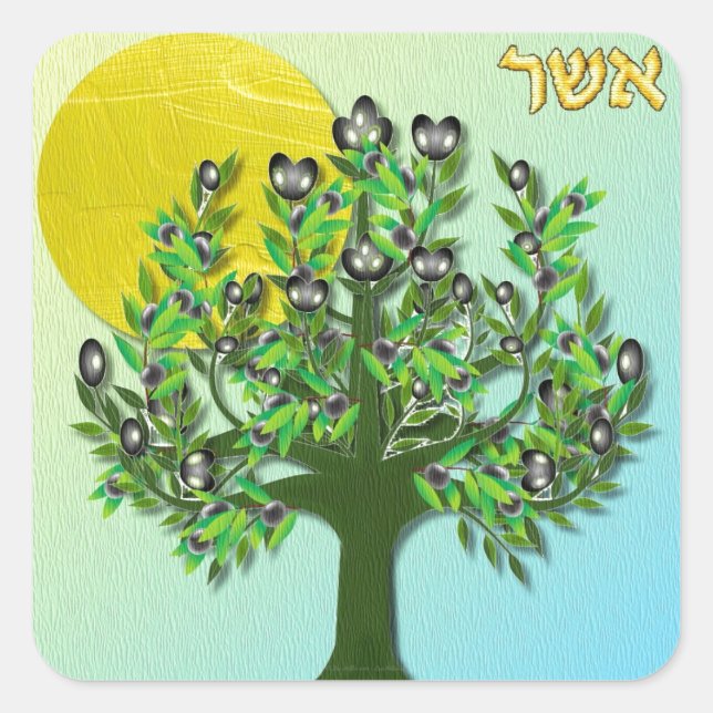 Judaica 12 Tribes Of Israel Asher Square Sticker (Front)