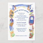 Judaica Border Invitation<br><div class="desc">Shabbat candles,  apples & honey,  tefillin—the whole shebang,  topped with a tallit! Share your naches with this lovingly detailed invitation,  easily customised with all your information.</div>