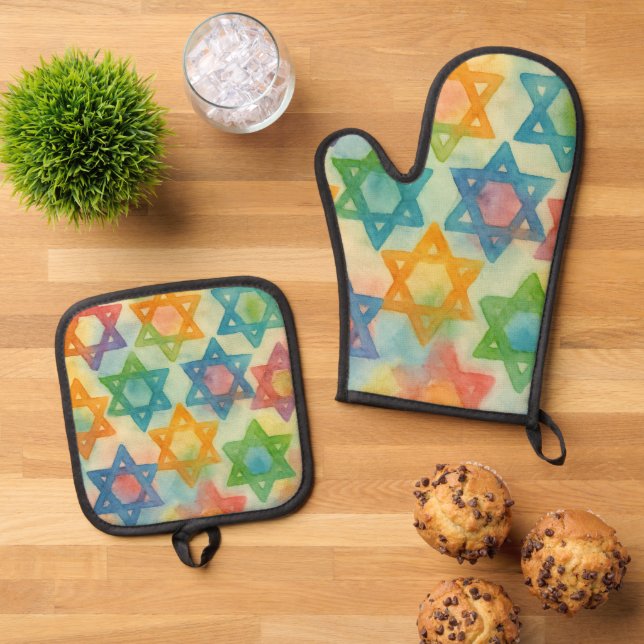 Judaica Gifts - Customisable Oven Mits Oven Mitt & Pot Holder Set (Top Down)