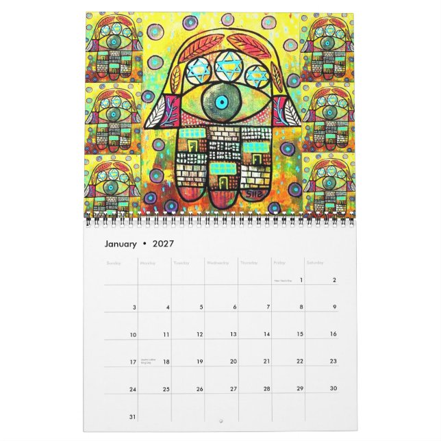 Judaica Hamsa 12-Month Calendar (Jan 2027)