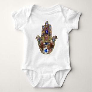Judaica Hamsa Hearts Flowers Opal Art Print Baby Bodysuit