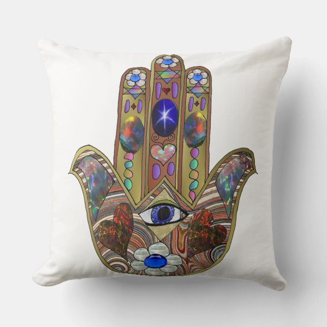 Judaica Hamsa Hearts Flowers Opal Art Print Cushion (Front)