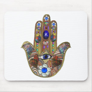 Judaica Hamsa Hearts Flowers Opal Art Print Mouse Mat