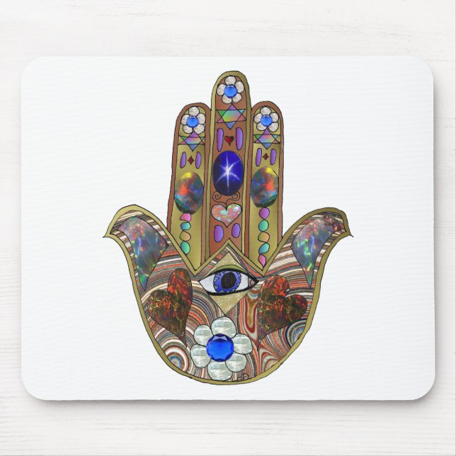 Judaica Hamsa Hearts Flowers Opal Art Print Mouse Mat (Front)