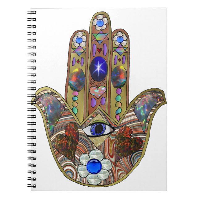 Judaica Hamsa Hearts Flowers Opal Art Print Notebook (Front)
