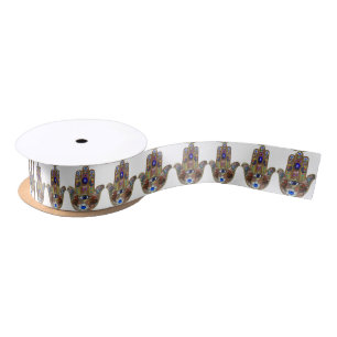 Judaica Hamsa Hearts Flowers Opal Art Print Satin Ribbon