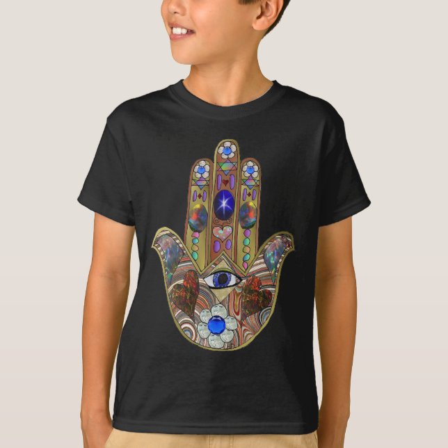 Judaica Hamsa Hearts Flowers Opal Art Print T-Shirt (Front)
