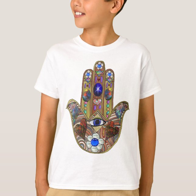 Judaica Hamsa Hearts Flowers Opal Art Print T-Shirt (Front)