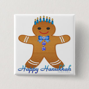 Judaica Hanukkah Gingerbread Man Menorah 15 Cm Square Badge