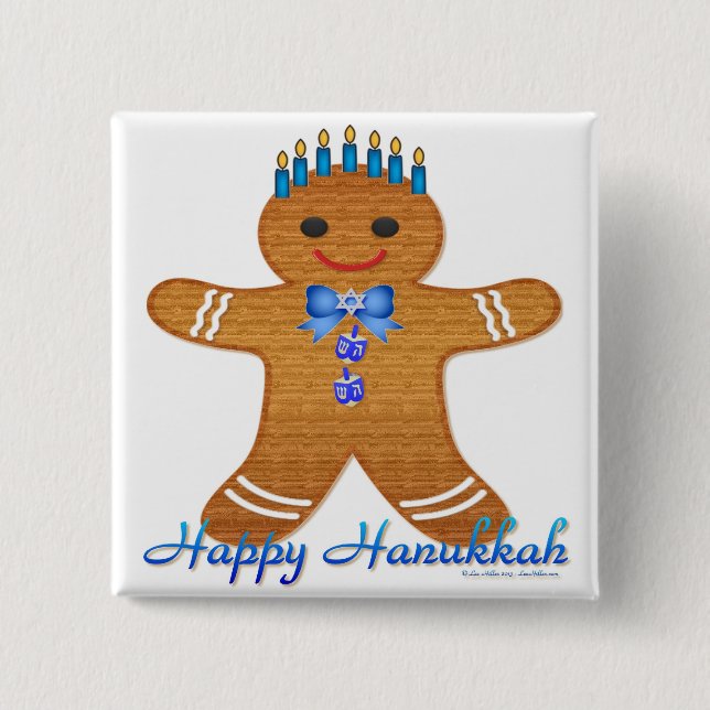 Judaica Hanukkah Gingerbread Man Menorah 15 Cm Square Badge (Front)