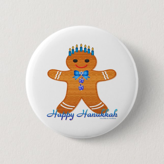 Judaica Hanukkah Gingerbread Man Menorah 6 Cm Round Badge (Front)
