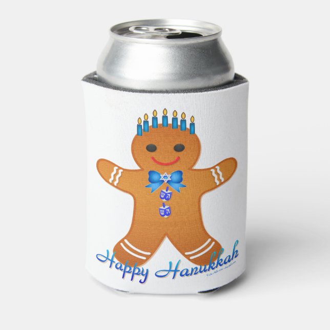 Judaica Hanukkah Gingerbread Man Menorah Can Cooler (Can Back)