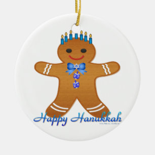 Judaica Hanukkah Gingerbread Man Menorah Ceramic Tree Decoration