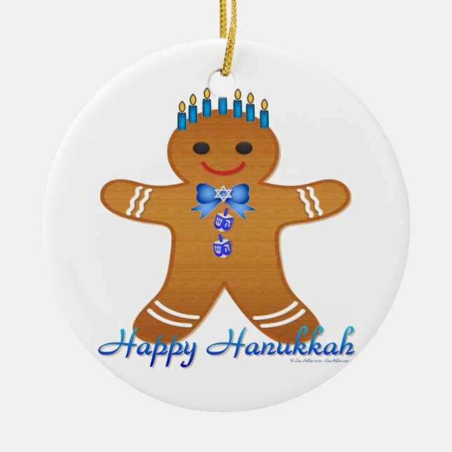 Judaica Hanukkah Gingerbread Man Menorah Ceramic Tree Decoration (Front)