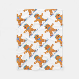 Judaica Hanukkah Gingerbread Man Menorah Fleece Blanket