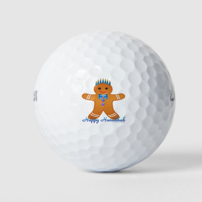 Judaica Hanukkah Gingerbread Man Menorah Golf Balls (Front)
