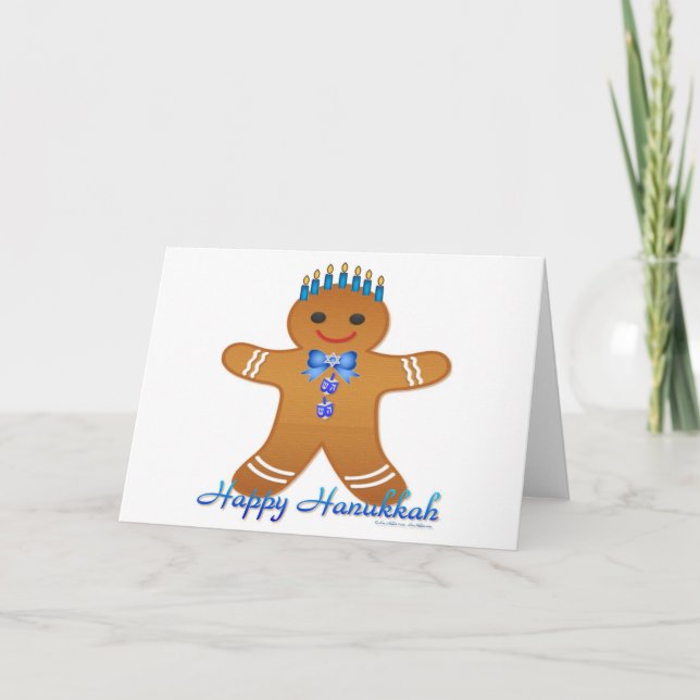 Judaica Hanukkah Gingerbread Man Menorah Holiday Card (Front)