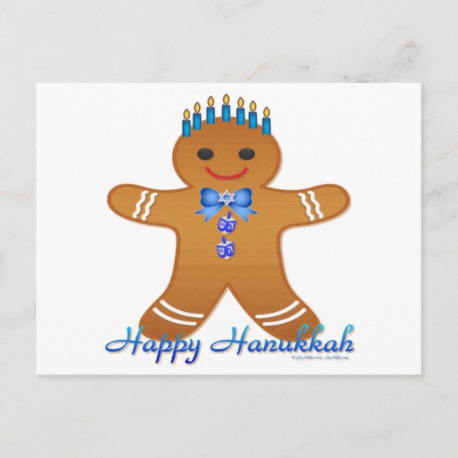 Judaica Hanukkah Gingerbread Man Menorah Holiday Postcard (Front)