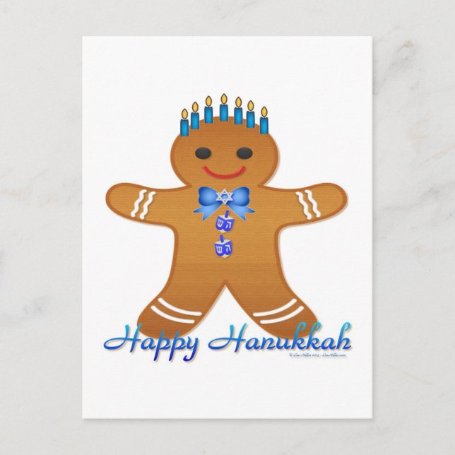 Judaica Hanukkah Gingerbread Man Menorah Holiday Postcard (Front)