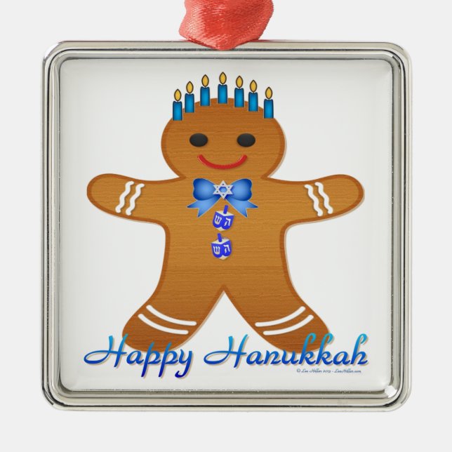 Judaica Hanukkah Gingerbread Man Menorah Metal Tree Decoration (Front)