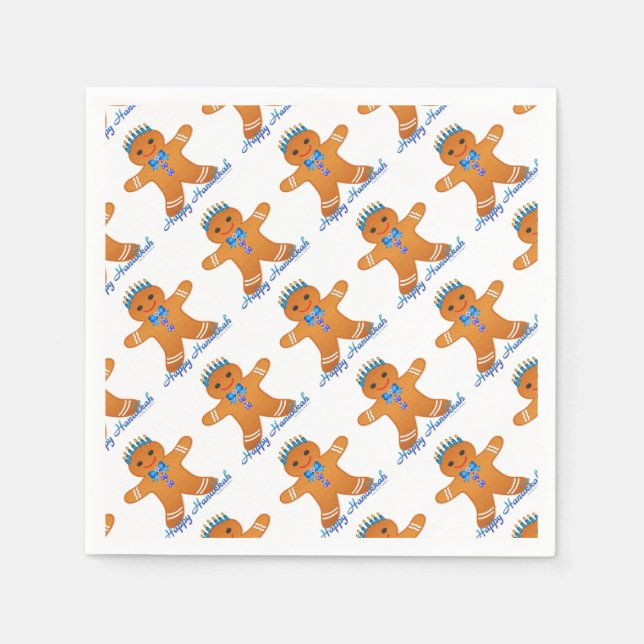 Judaica Hanukkah Gingerbread Man Menorah Napkin (Front)