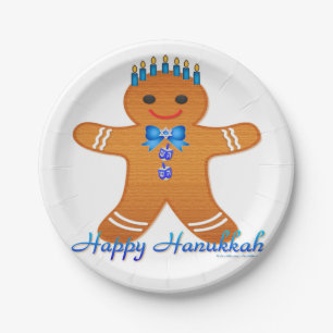 Judaica Hanukkah Gingerbread Man Menorah Paper Plate