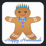 Judaica Hanukkah Gingerbread Man Menorah Square Sticker<br><div class="desc">You are viewing The Lee Hiller Designs Collection of Home and Office Decor,  Apparel,  Gifts and Collectibles. The Designs include Lee Hiller Photography and Mixed Media Digital Art Collection. You can view her Nature photography at http://HikeOurPlanet.com/ and follow her hiking blog within Hot Springs National Park.</div>